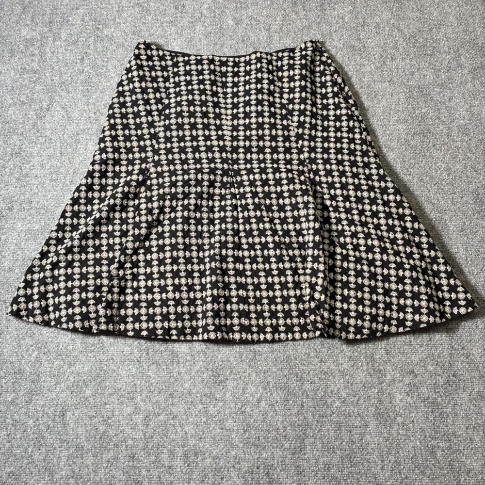 Anne Klein Embroidered A-Line Skirt Womens 10 Black White Pleated